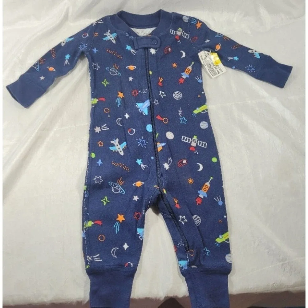 Hanna Anderson Moon and Back 1pc Sleeper Romper Pajamas - Blue - 3-6 Months